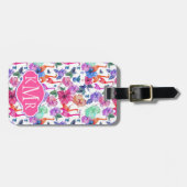 Tropische Waterverf Patroon | Monogram Bagagelabel (Voorkant horizontaal)