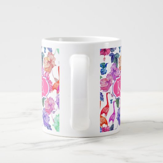 Tropische Waterverf Patroon | Monogram Extra Grote Mok (Achterkant)