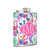 Tropische Waterverf Patroon | Monogram Heupfles (Rechts)