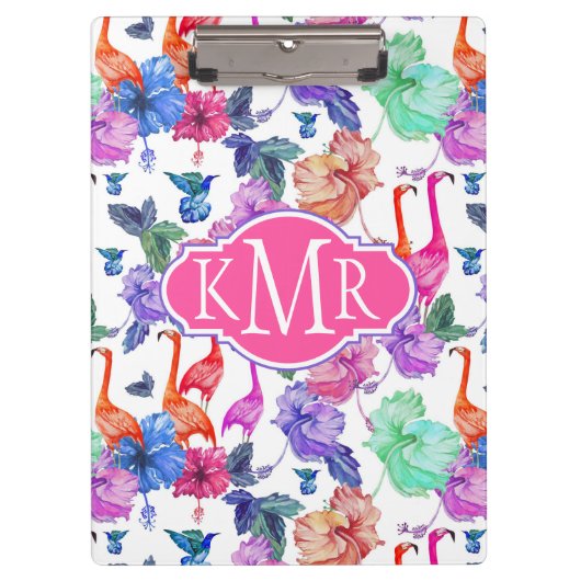 Tropische Waterverf Patroon | Monogram Klembord (Voorkant)