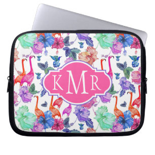 Tropische Waterverf Patroon   Monogram Laptop Sleeve