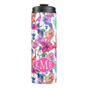 Tropische Waterverf Patroon Monogram Thermosbeker