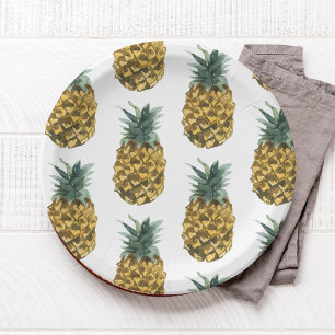 Tropische Waterverf Pineappel Naadloos patroon Papieren Bordje