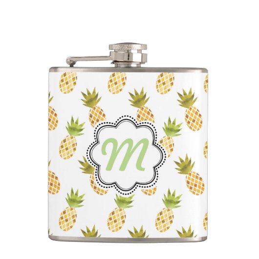 Tropische Waterverf Pineappelpatroon Heupfles (Voorkant)