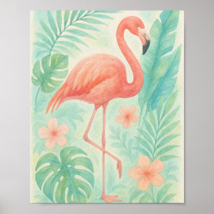 Tropische Waterverf roze flamingo   exotische bota Poster