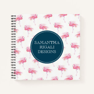 Tropische Waterverf Roze Flamingo's Gepersonalisee Notitieboek
