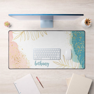 Tropische Waterverf Roze Gouden Blad Gepersonalise Bureaumat