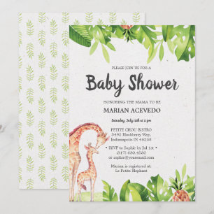 Tropische Waterverf Safari Baby shower uitnodiging