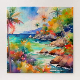 tropische waterverf scène puzzel