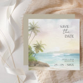 Tropische Waterverf Strand Palm Trees Bruiloft Save The Date