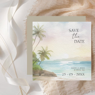 Tropische Waterverf Strand Palm Trees Bruiloft Save The Date