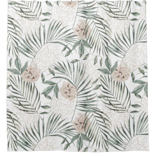 Tropische Waterverf verlaat- en blokpatroon Douchegordijn (Voorkant)