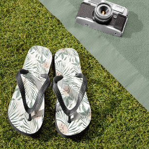 Tropische Waterverf verlaat- en blokpatroon Teenslippers