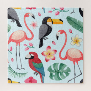 Tropische Waterverf: vogelbloem fusie. Legpuzzel