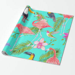 Tropische waterverf vogels naadloos patroon cadeaupapier