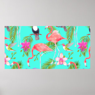 Tropische waterverf vogels naadloos patroon poster