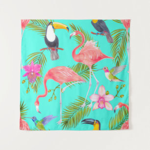 Tropische waterverf vogels naadloos patroon wandkleed