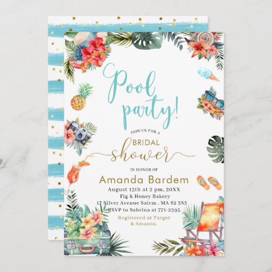 Tropische Waterverf Zwembad Zomer Vrijgezellenfees Kaart (Voorkant / Achterkant)