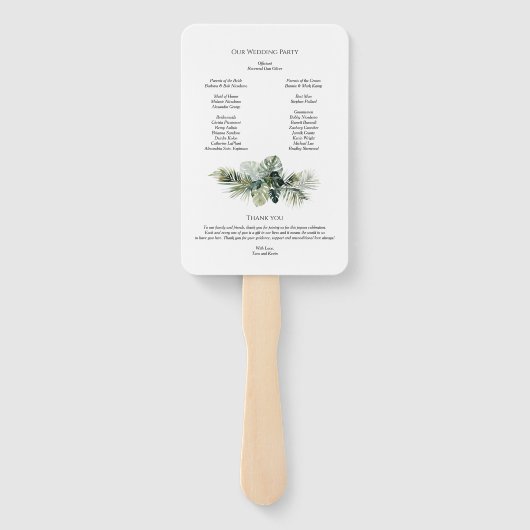 Tropische Wedding Program Fan – Botanisch Ontwerp Handwaaier (Achterkant)