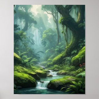 Tropische weelderige groene bladgroente regenwoudp poster