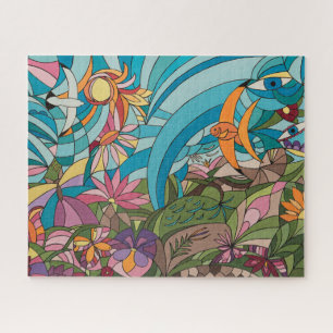 Tropische wereld in glas-in-loodstijl legpuzzel