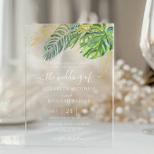 Tropische wilde palmbladeren bruiloft acryl uitnodigingen
