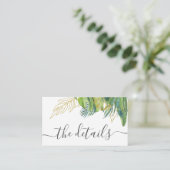 Tropische wilde palmbladeren bruiloft details informatiekaartje (Staand voorkant)