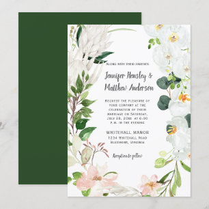 Tropische Witte Blush Orchideeën Magnolias Bruilof Kaart