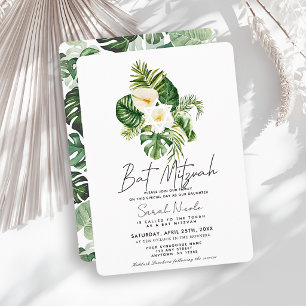 Tropische Witte Hibiscus Botanische Bat Mitzvah Kaart