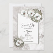 Tropische witte orchideeën bruiloft sparen de datu save the date (Voorkant)