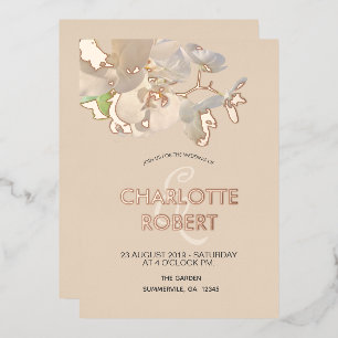 Tropische witte orchideeën Roos Gold Wedding Folie Uitnodiging