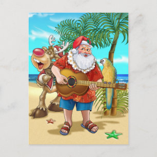 Tropische X-mas, Kerstman op het strand Feestdagenkaart
