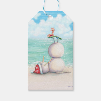 Tropische Yoga Sneeuwman op het strand Cadeaulabel