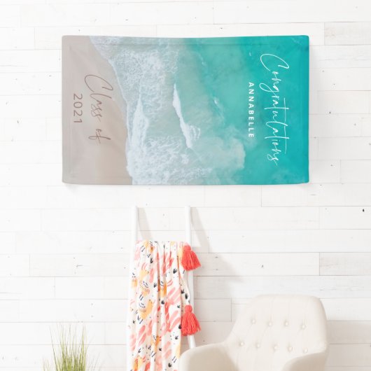 Tropische zandstrand oceaan afstuderen gefelicitee spandoek (Insitu)