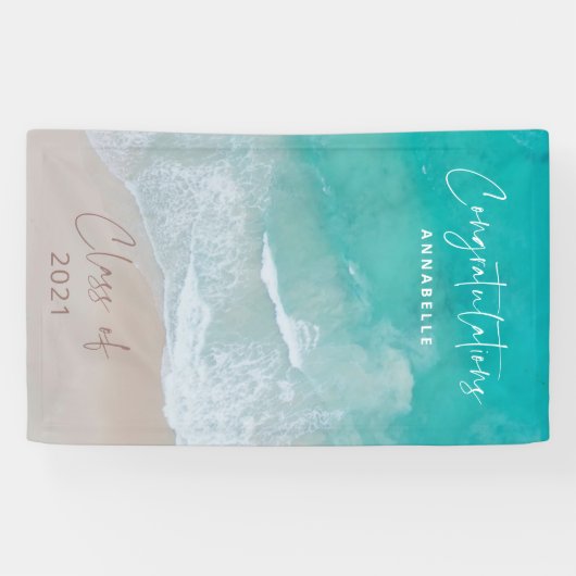 Tropische zandstrand oceaan afstuderen gefelicitee spandoek (Horizontaal)