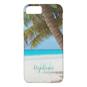 Tropische zandstrand van Turquoise Monogram palmbo Case-Mate iPhone Case (Achterkant)