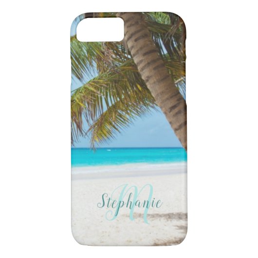 Tropische zandstrand van Turquoise Monogram palmbo Case-Mate iPhone Case (Achterkant)