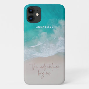tropische zandstrandoceaan het avontuur begint iPhone 11 hoesje