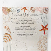 Tropische Zee Schelp en Koraal Zandstrand Trouwdag Drieluik Uitnodiging (Binnenzijde eerst)