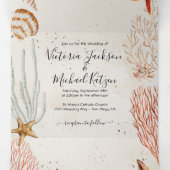 Tropische Zee Schelp en Koraal Zandstrand Trouwdag Drieluik Uitnodiging (Binnenkant midden)