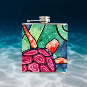 Tropische Zee Schildpad Kleurrijke Batik Style Heupfles