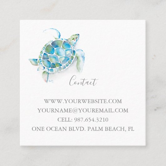 Tropische Zeeen schildpad Vierkante Visitekaartje (Voorkant)
