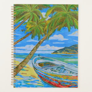 Tropische zeekant met boot planner