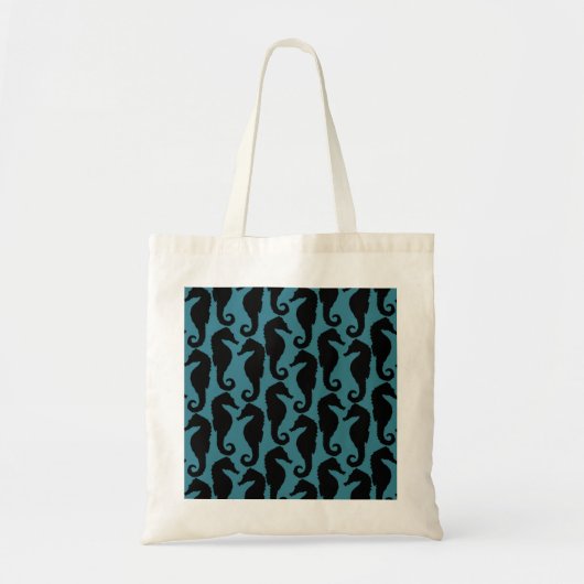 Tropische zeepaardjes, zeepaardpatroon - Blauw zwa Tote Bag (Voorkant)