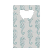 Tropische zeepaardjes, zeepaardpatroon - Blauwe gr Kredietkaart Flessenopener (Voorkant)