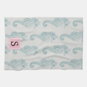 Tropische zeepaardjes, zeepaardpatroon, monogram theedoek (Horizontaal)
