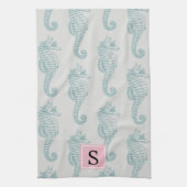 Tropische zeepaardjes, zeepaardpatroon, monogram theedoek (Verticaal)