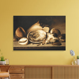 tropische zeeschelpen op een stenen richel canvas afdruk