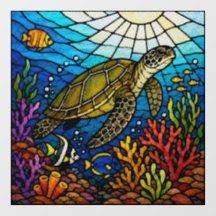 Tropische zeeschildpad glas-in-lood kunst