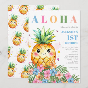 Tropische Zomer Ananas Aloha 1e Verjaardagsfeestje Kaart
